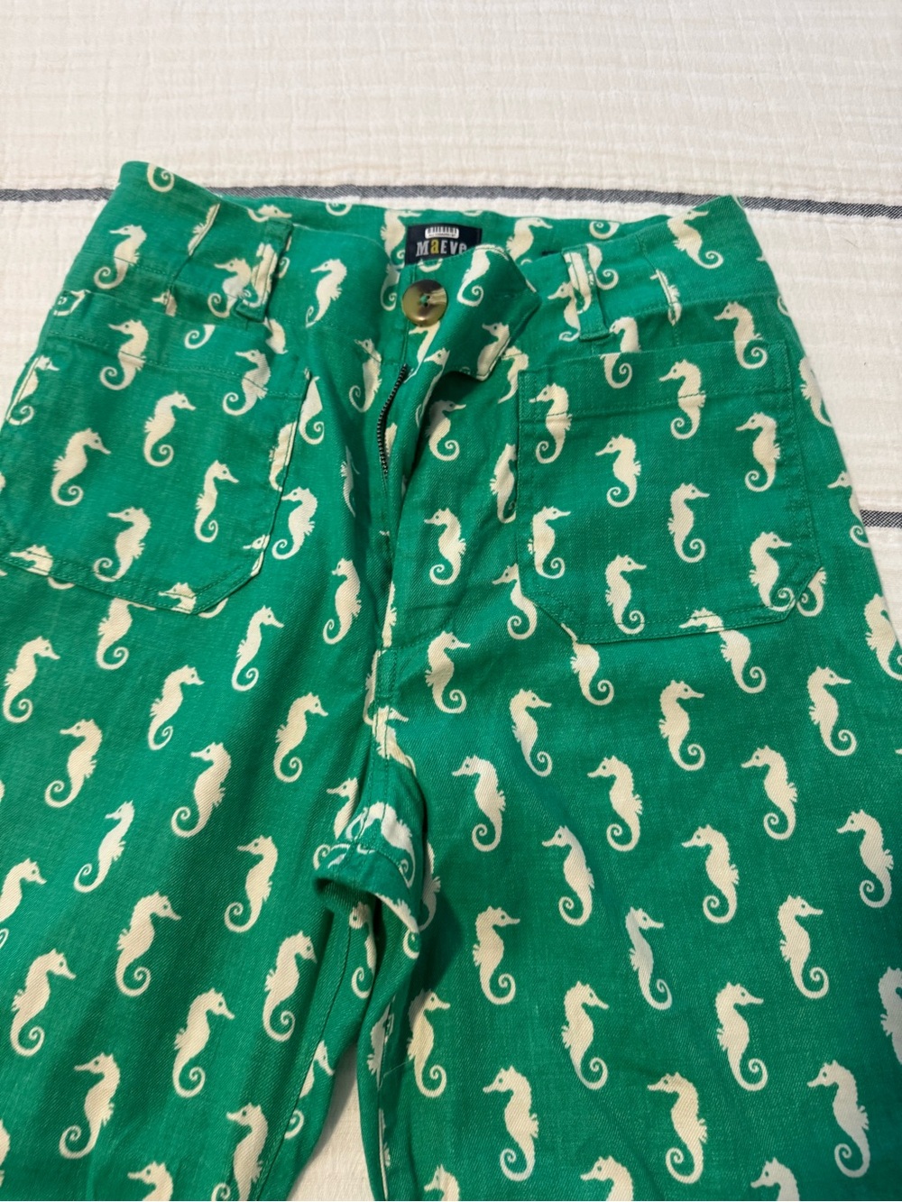 Anthropologie Maeve Green Seahorse Print Jeans